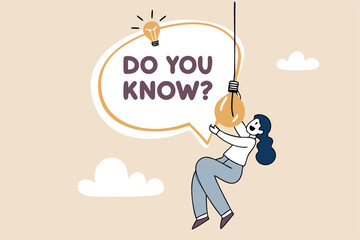 Did you know, fun fact, idea or advice message, useful knowledge or wisdom, expert information, explanation or solution, useful tips concept, woman talk on megaphone on did you know speech bubble.