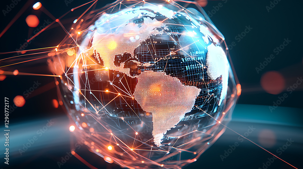 Poster global connectivity event digital world representation virtual sphere 3d visualization futuristic da