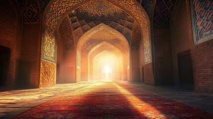 Obraz premium Mystical Light Streaming Through Historic Persian Architecture Hallway