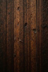 Naklejka premium Dark brown wood grain, heavily distressed, aged texture, surface, aged, panel