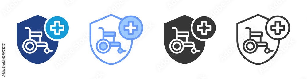 Poster disability insurance icon set multiple style collection