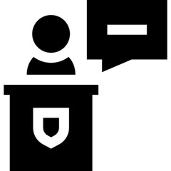 Testimony icon featuring a speech bubble or a person speaking, symbolizing legal statements, witness accounts, and sworn declarations. Ideal for law, court, and justice themes

