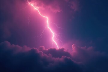 Fototapeta premium Fierce lightning bolt cuts through dense fog, dramatic sky , thunder, lightning