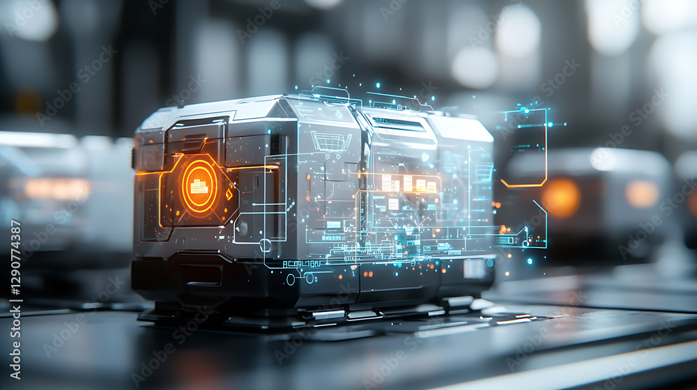 Poster futuristic technology display modern lab digital interface industrial setting close-up view innovati