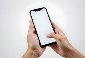 Human hand texting on a smartphone, isolated on a pure white background. 