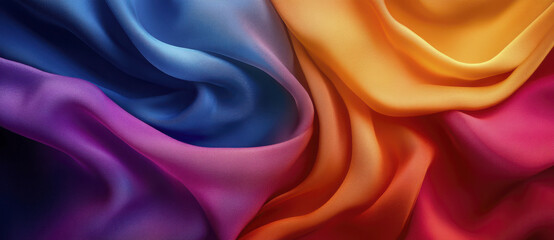 Fototapeta premium Colorful silk fabric background with vibrant colors creating smooth, flowing texture. rich hues blend beautifully, evoking sense of elegance and luxury