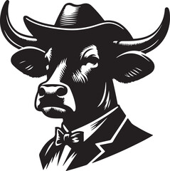 Highland Cow, Cowboy head black vector