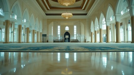 Fototapeta premium Spacious Interior of Elegant Mosque with Stunning Architectural Details