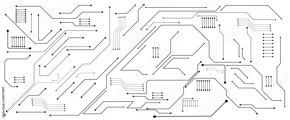 Poster vector blue circuit electronic or electrical line with engineering technology concept background des