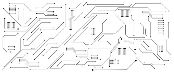 Vector blue circuit electronic or electrical line with engineering technology concept background design