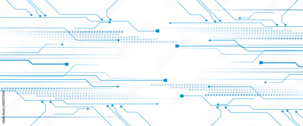 Leinwandbilder Vectors White and blue Abstract geometric dots and lines connection circuit concept. Hi tech digital connect, communication, High technology concept.