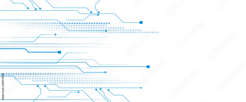 Poster Vectors White and blue Abstract geometric dots and lines connection circuit concept. Hi tech digital connect, communication, High technology concept.