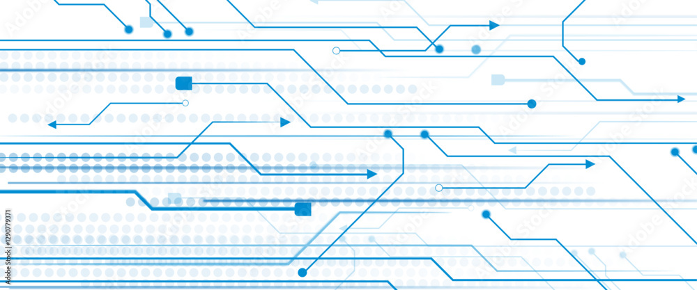 Aufkleber Wide Cyber security internet and networking concept. Vectors White Abstract geometric dots and lines connection circuit concept. Hi tech digital connect, communication,