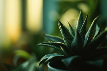 Obraz premium Haworthia Indoor Striped Succulent Plant with Green Colour Nature Background