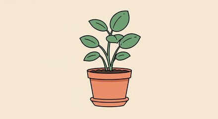 Simple Plant Illustration in Terracotta Pot for Botanical Design and Home Decor Concepts