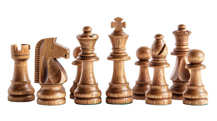 Wooden Chess Set on transparent background PNG.