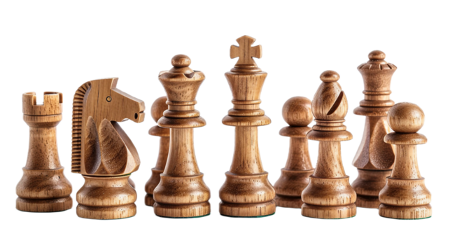 Wooden Chess Set on transparent background PNG.
