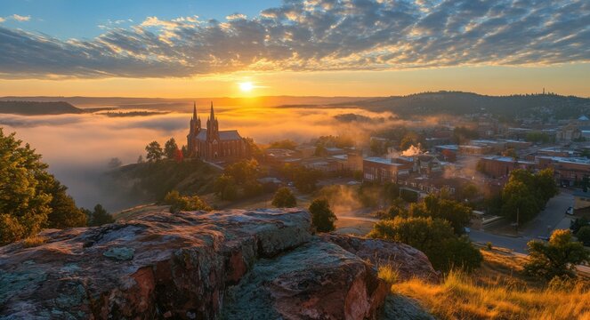 Helena City Skyline: Stunning Sunrise Overlooking Valley and Cathedral