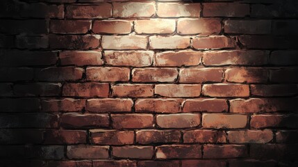 Fototapeta premium Brick wall background with spotlight effect, textured surface, dark ambiance, ideal for artistic, urban, or industrial themes, perfect for graphic design projects.
