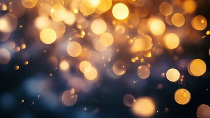 Obraz premium Bokeh lights background, shimmering golden orbs, abstract blurred light spots, festive atmosphere, holiday glow, celebration sparkle for design projects.