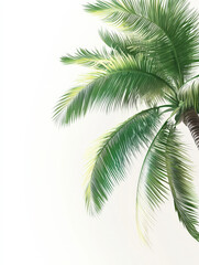 A realistic tropical palm tree with a slightly curved trunk and bright green fronds