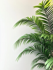 A realistic tropical palm tree with a slightly curved trunk and bright green fronds