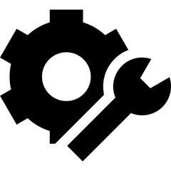 Minimalist maintenance glyph icon in a monochrome vector style. This simple design symbolizes repair, technical support, system updates, and equipment servicing, making it ideal for IT, engineering, a