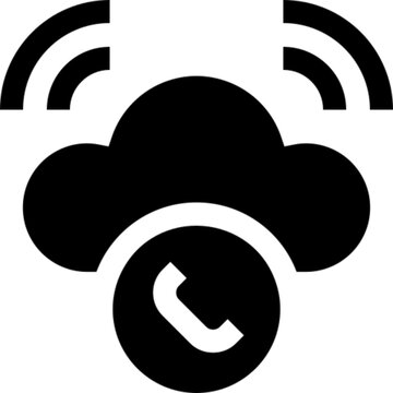 Minimalist VoIP glyph icon in a monochrome vector style. This simple design symbolizes Voice over Internet Protocol (VoIP), online communication, digital telephony, and cloud-based calling, making it 