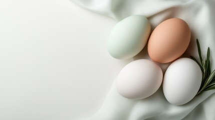 A minimalist display of elegantly arranged eggs on a soft, textured fabric, highlighting the subtle colors and forms that evoke a sense of tranquility.