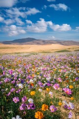 Vibrant Wildflower Field Beside Golden Sand Dunes in Breathtaking Natural Landscape