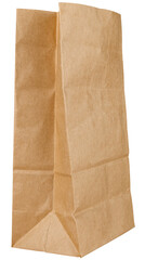 Brown paper bag, cardboard kraft isolated on a transparent background. Completely in focus. Focus stacking.