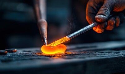 Fototapeta premium Blacksmith Forging Glowing Hot Metal with Precision and Sparks