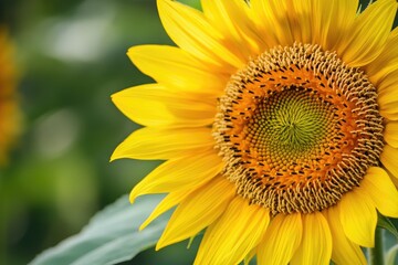 Naklejka premium A bright yellow sunflower with detailed textures, isolated
