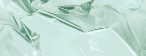 A glossy, mint green background with a crumpled texture. The background is shiny and reflective, with a mint green color throughout. Glossy shiny crumpled paper texture background vector