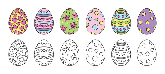 Coloring pages with Easter painted eggs.