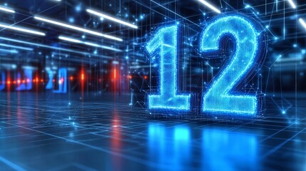 Obraz premium Glowing Digital Number 12 In A Futuristic Style On An Abstract Technological Background