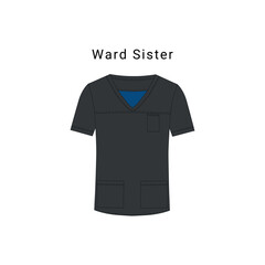 Ward staff Ward Sister clothing flat fashion illustration scrubs design. Workwear template for hospital wards, medical fashion designers. 