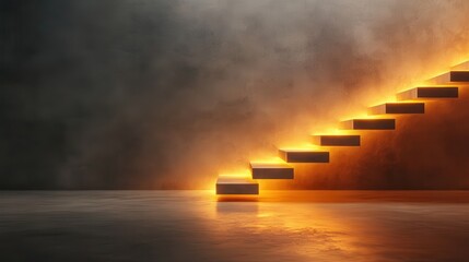This image presents illuminated stairs that evoke feelings of curiosity and wonder, symbolizing a journey or transition into the unknown realm of discovery.
