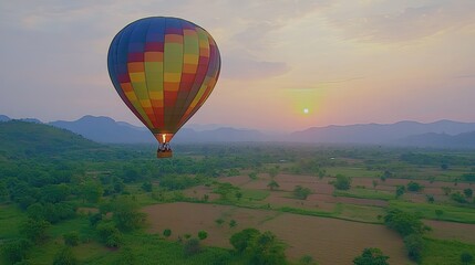 Naklejka premium Hot Air Balloon Sunset Valley