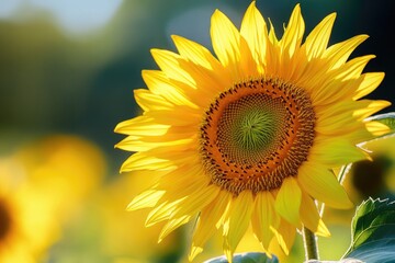 Fototapeta premium A bright yellow sunflower with detailed textures, isolated