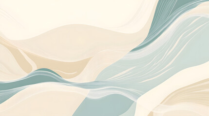 Obraz premium A close-up of the top part of an illustration in beige and light blue tones with flowing lines 