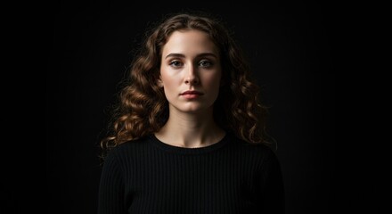 Portrait Photograph of Woman with Curly Hair on Black Background for Lifestyle and Fashion Concepts
