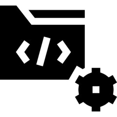 Minimalist software development glyph icon in a monochrome vector style. This simple design symbolizes coding, programming, app creation, and digital solutions, making it ideal for technology, IT serv