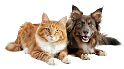 Happy Cat and Dog Isolated on PNG Transparent Background
