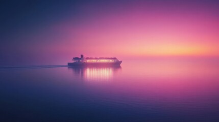 Obraz premium A brightly lit ferry carrying vehicles across a vast body of water
