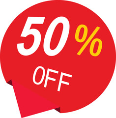  percent discount sticker discount price tag set. Red round speech bubble shape promote buy now with sell off up to 50, percent vector illustration isolated on white 