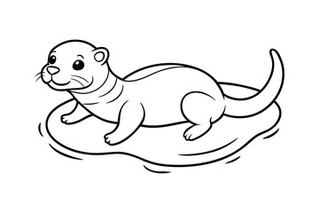 Line art of a baby otter floating on its back in a pond vector art illustration for coloring page.eps