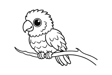 Line art of a baby parrot with fluffy feathers vector art illustration for coloring page.eps
