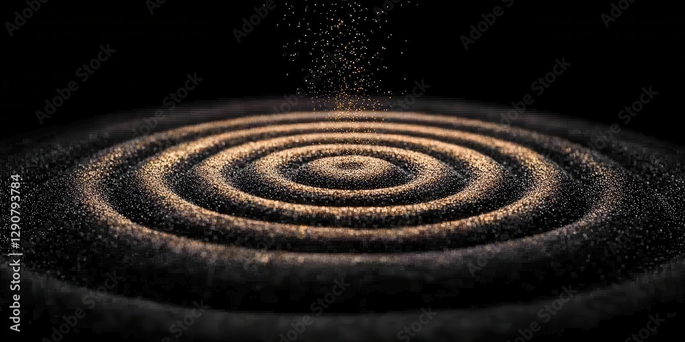 Poster creating circular patterns with particles black background digital art abstract close-up visual effe