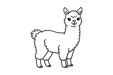 Line art of a fluffy baby alpaca vector art illustration for coloring page.eps